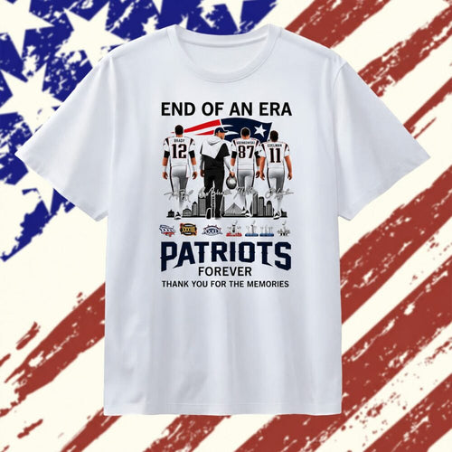 End of an Era Tom Brady Bill Belichick Rob Gronkowski Julian Edelman Patriots Signature T Shirt , Vintage Trending Shirt