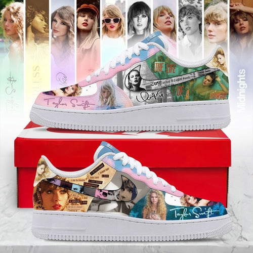 Taylor Swift Eras Tour Custom Air Force 1 Shoes, Life Of A Showgirl Album Graphic Sneakers, Music Air Force 1 Shoes