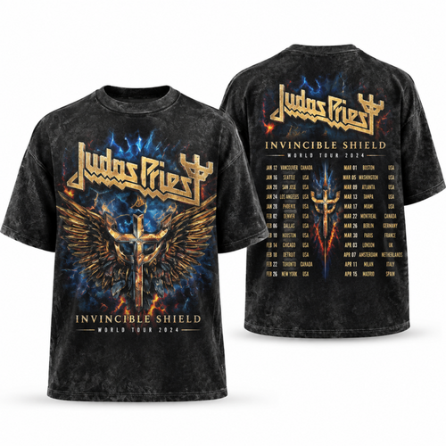 Judas Priest Official Invincible Shield World Tour 2024 Dates Vintage Heavy Metal T Shirt