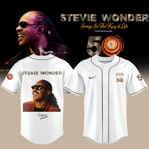 Stevie Wonder Songs in the Key of Life Performances 50th Anniversary Graphic White Baseball Jersey