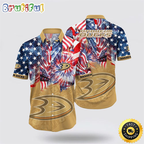 NHL Anaheim Ducks Hawaiian Shirt With American Independence Day Pattern Summer Hawaiian Shirt