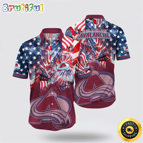 NHL Colorado Avalanche Hawaiian Shirt With American Independence Day Pattern Summer Hawaiian Shirt