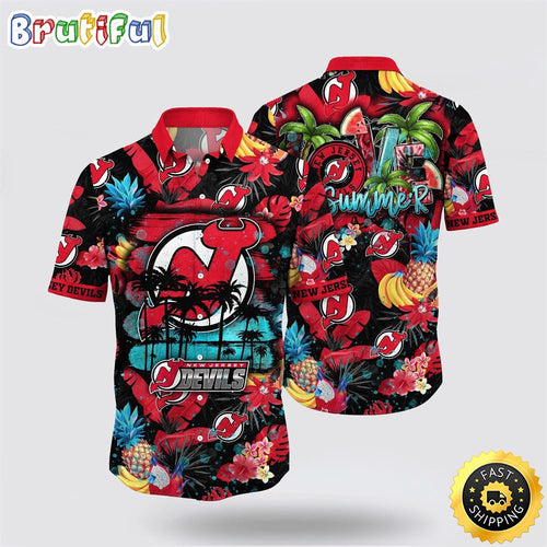 NHL New Jersey Devils Hawaiian Shirt With Tropical Fruits Summer Hawaiian Shirt