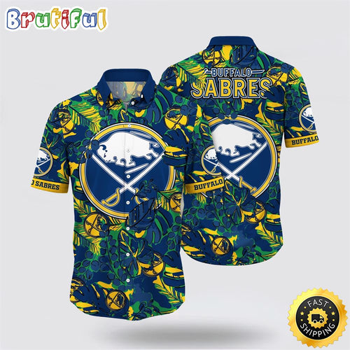 NHL Buffalo Sabres Hawaiian Shirt Tropical Leaf Pattern Summer Hawaiian Shirt
