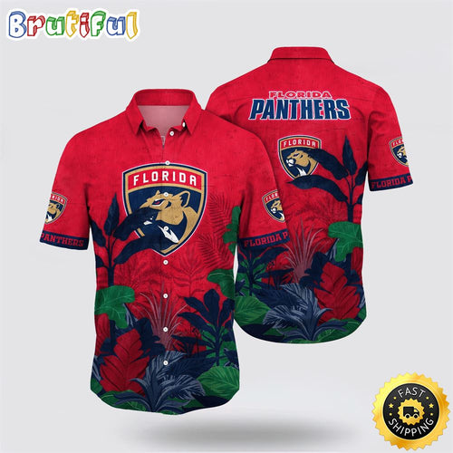NHL Florida Panthers Hawaiian Shirt Tropical Forest Motifs Summer Hawaiian Shirt