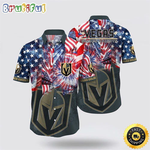 NHL Vegas Golden Knights Hawaiian Shirt With American Independence Day Pattern Summer Hawaiian Shirt