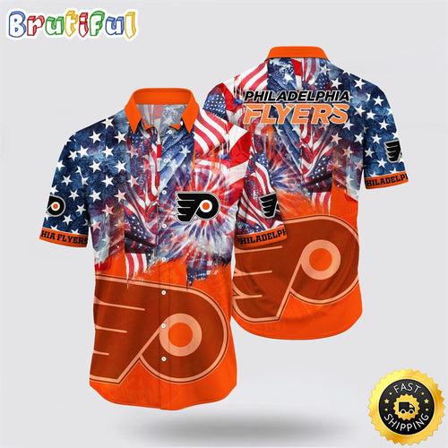 NHL Philadelphia Flyers Hawaiian Shirt With American Independence Day Pattern Summer Hawaiian Shirt