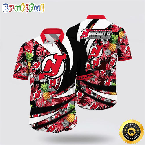 NHL New Jersey Devils Hawaiian Shirt With Tropical Pineapple Summer Hawaiian Shirt