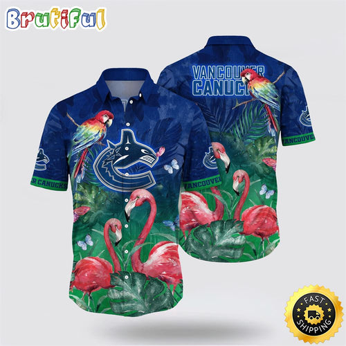 NHL Vancouver Canucks Hawaiian Shirt Tropical Parrot And Flamingo Motifs Summer Hawaiian Shirt