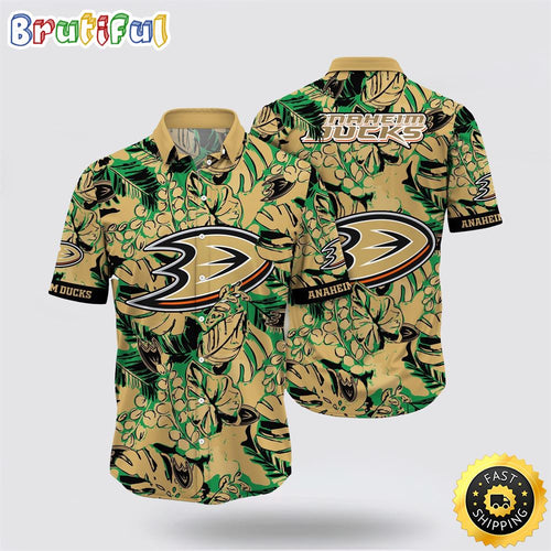 NHL Anaheim Ducks Hawaiian Shirt Tropical Leaf Pattern Summer Hawaiian Shirt