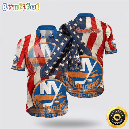 NHL New York Islanders Hawaiian Shirt With American Flag Pattern Summer Hawaiian Shirt