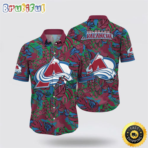 NHL Colorado Avalanche Hawaiian Shirt Tropical Leaf Pattern Summer Hawaiian Shirt
