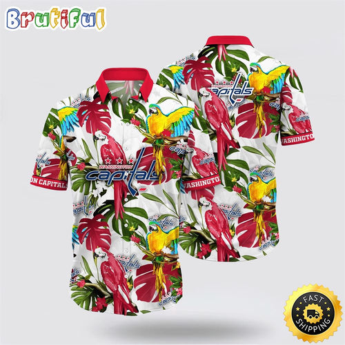 NHL Washington Capitals Hawaiian Shirt Tropical Parrot Pattern Summer Hawaiian Shirt