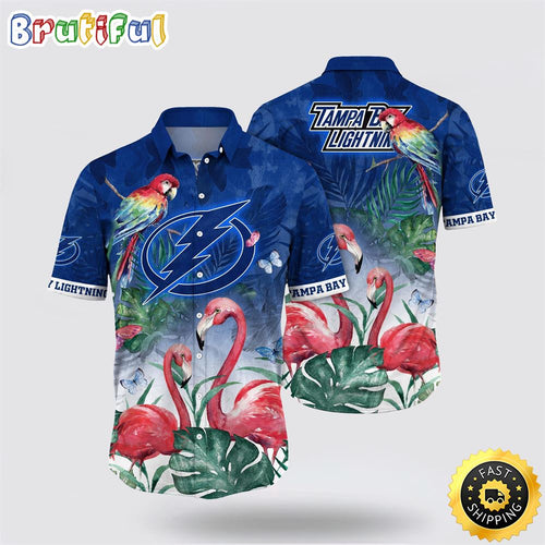 NHL Tampa Bay Lightning Hawaiian Shirt Tropical Parrot And Flamingo Motifs Summer Hawaiian Shirt