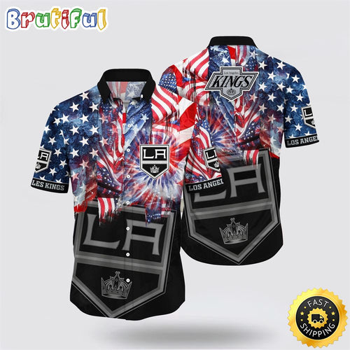 NHL Los Angeles Kings Hawaiian Shirt With American Independence Day Pattern Summer Hawaiian Shirt