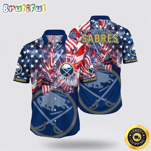 NHL Buffalo Sabres Hawaiian Shirt With American Independence Day Pattern Summer Hawaiian Shirt