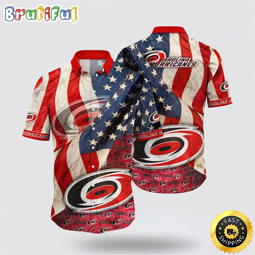 NHL Carolina Hurricanes Hawaiian Shirt With American Flag Pattern Summer Hawaiian Shirt