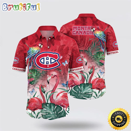 NHL Montreal Canadiens Hawaiian Shirt Tropical Parrot And Flamingo Motifs Summer Hawaiian Shirt