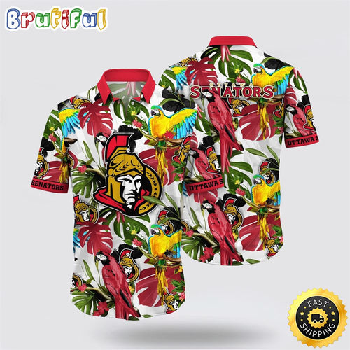 NHL Ottawa Senators Hawaiian Shirt Tropical Parrot Pattern Summer Hawaiian Shirt