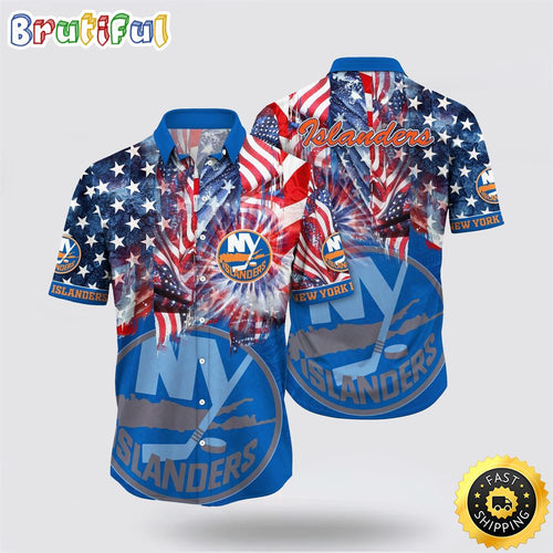 NHL New York Islanders Hawaiian Shirt With American Independence Day Pattern Summer Hawaiian Shirt