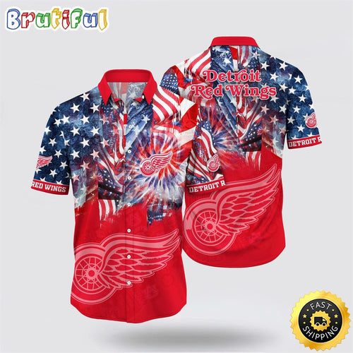 NHL Detroit Red Wings Hawaiian Shirt With American Independence Day Pattern Summer Hawaiian Shirt