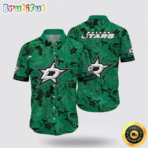 NHL Dallas Stars Hawaiian Shirt Tropical Leaf Pattern Summer Hawaiian Shirt