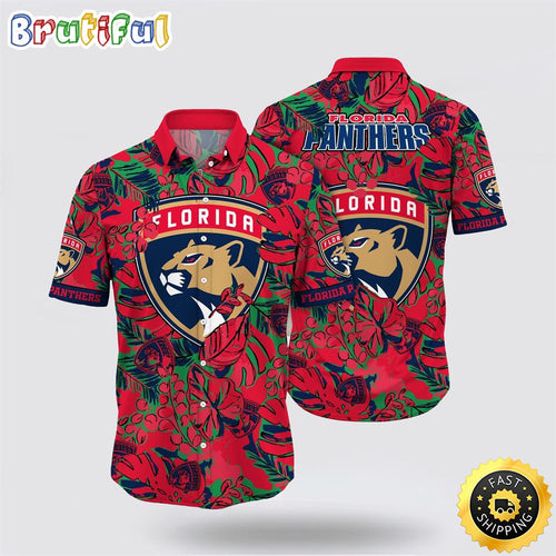NHL Florida Panthers Hawaiian Shirt Tropical Leaf Pattern Summer Hawaiian Shirt