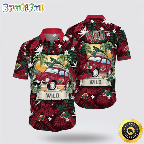 NHL Minnesota Wild Hawaiian Shirt Tropical Forest Motif Car Traveling Summer Hawaiian Shirt