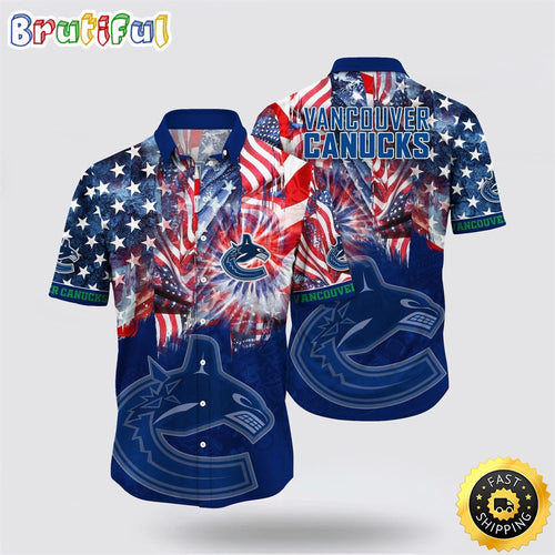 NHL Vancouver Canucks Hawaiian Shirt With American Independence Day Pattern Summer Hawaiian Shirt