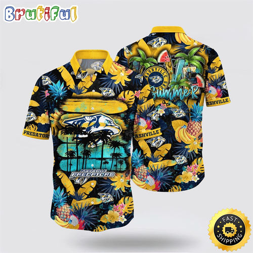 NHL Nashville Predators Hawaiian Shirt With Tropical Fruits Summer Hawaiian Shirt