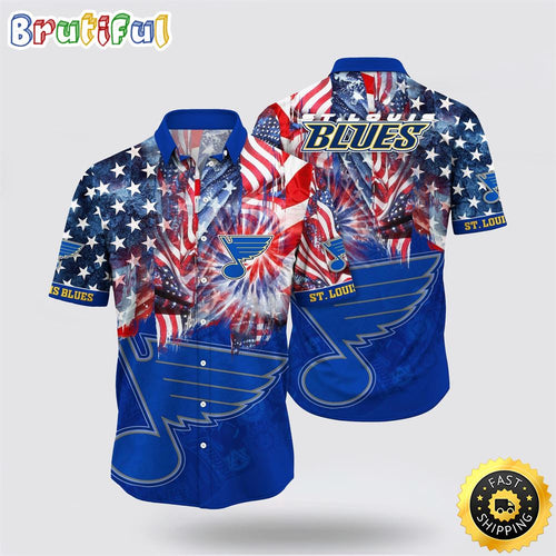 NHL St. Louis Blues Hawaiian Shirt With American Independence Day Pattern Summer Hawaiian Shirt