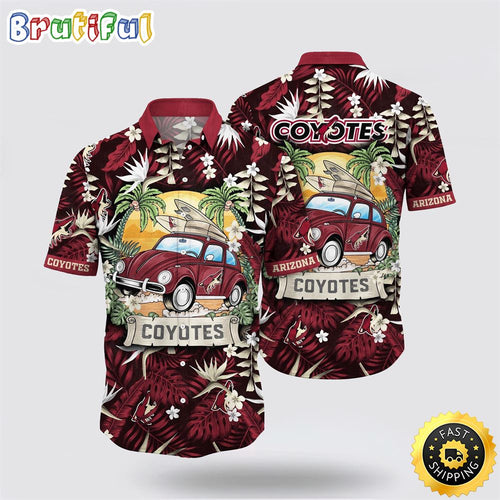 NHL Arizona Coyotes Hawaiian Shirt Tropical Forest Motif Car Traveling Summer Hawaiian Shirt
