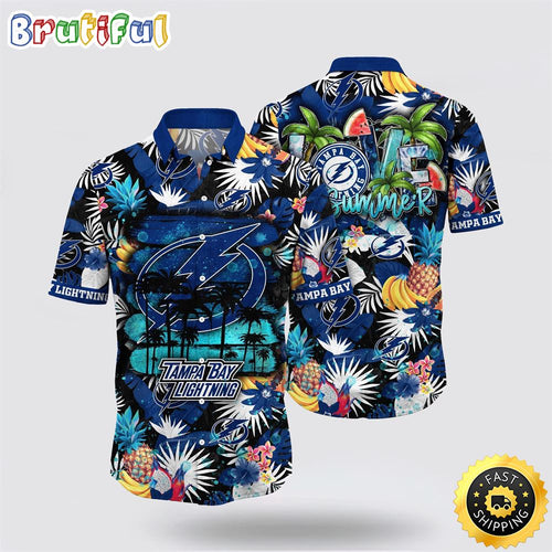 NHL Tampa Bay Lightning Hawaiian Shirt With Tropical Fruits Summer Hawaiian Shirt
