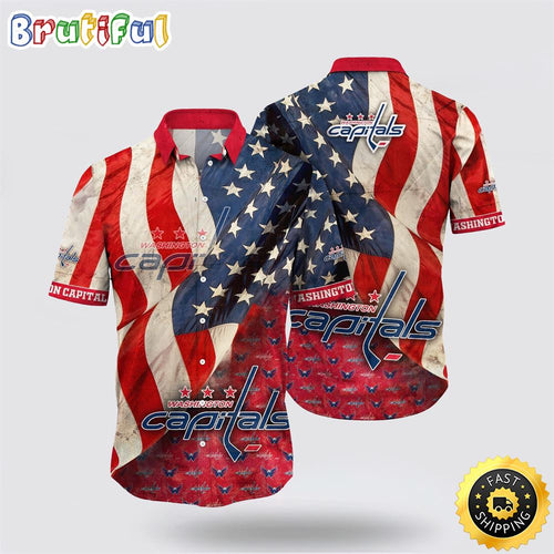 NHL Washington Capitals Hawaiian Shirt With American Flag Pattern Summer Hawaiian Shirt