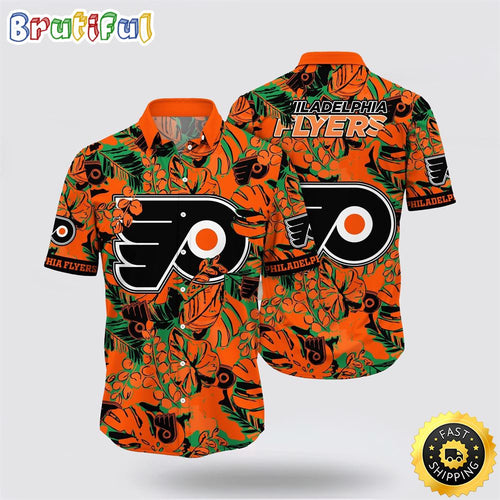 NHL Philadelphia Flyers Hawaiian Shirt Tropical Leaf Pattern Summer Hawaiian Shirt
