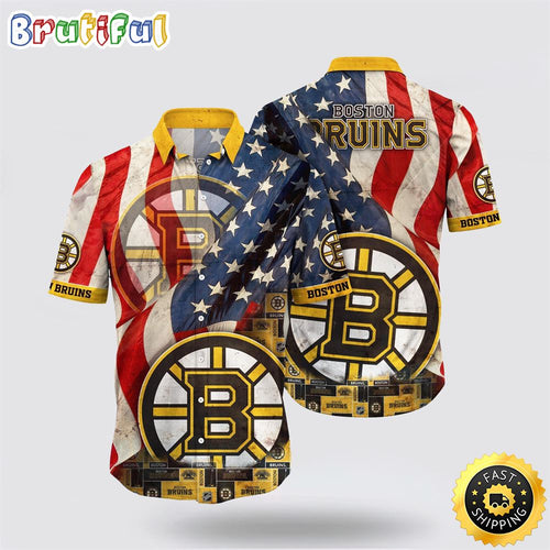NHL Boston Bruins Hawaiian Shirt With American Flag Pattern Summer Hawaiian Shirt