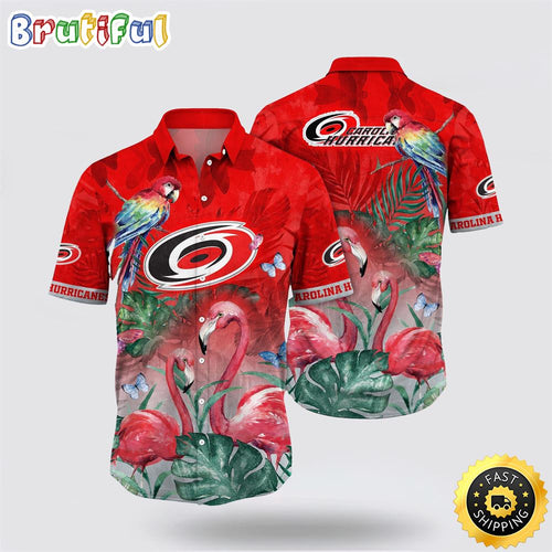 NHL Carolina Hurricanes Hawaiian Shirt Tropical Parrot And Flamingo Motifs Summer Hawaiian Shirt