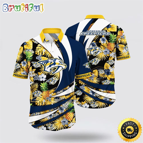 NHL Nashville Predators Hawaiian Shirt With Tropical Pineapple Summer Hawaiian Shirt