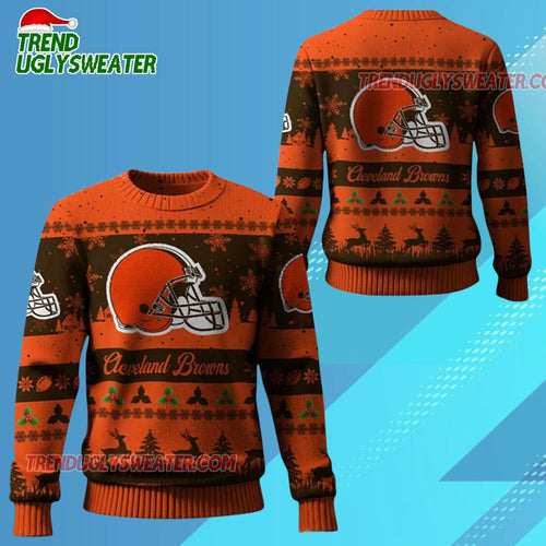 Nfl 2025 Christmas Browns Festive Reindeer Tree Ugly Sweater