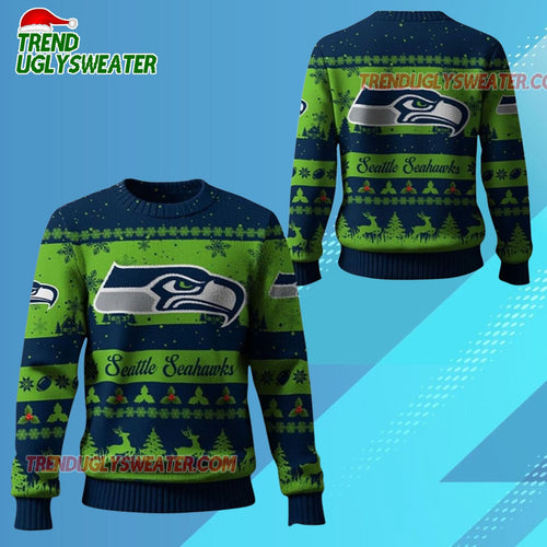 Nfl 2025 Christmas Seahawks Festive Reindeer Tree Ugly Sweater