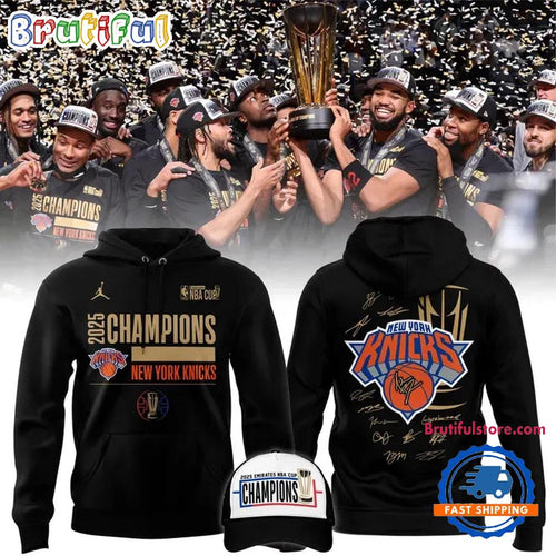 2025 New York Knicks NBA Cup Champions Team Player Signature Hoodie