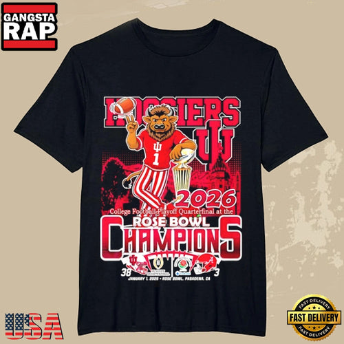 2026 Rose Bowl College Football Playoff Quarterfinal Champions Indiana Hoosiers Mascot T-Shirt