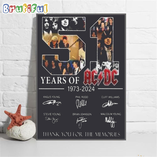 51 Years Of ACDC 1973-2024 Thank You For The Memories Signatures Poster Canvas
