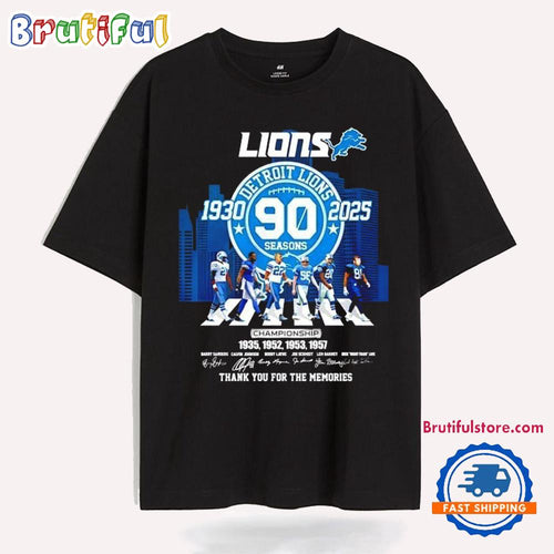 90 Proud Seasons of Detroit Lions 1930-2025 Championship Thank You T Shirt