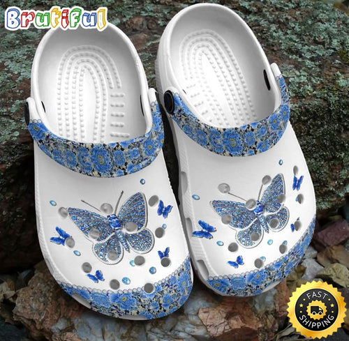Blue Bling Butterfly Blue Flowers Butterfly Lovers Daughter Mother Girlfriend Clog Shoes