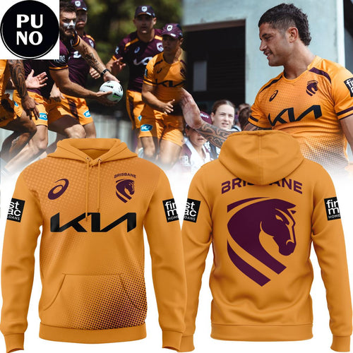 Brisbane Broncos 2026 Mens Yellow Training Replica Hoodie T-Shirt