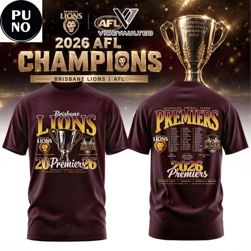 Brisbane Lions Premiers 2026 Three Peat Team Roster T-Shirt