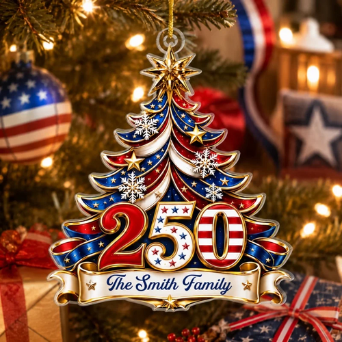 Celebrating Freedom Together - Personalized Custom Shaped Acrylic Ornament - America 250th Anniversary Christmas Gifts For Mom, Dad, Brother, Sister
