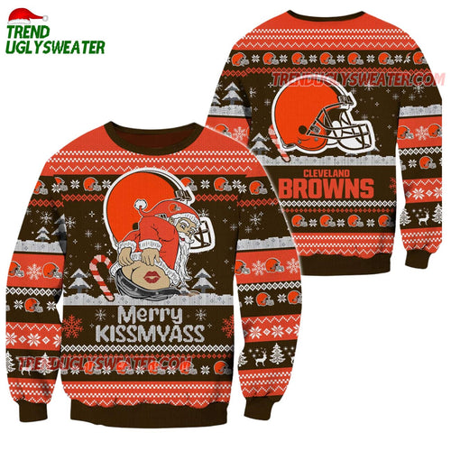 Cleveland Browns Merrykissmyass Funny Santa Claus Christmas Ugly Sweater