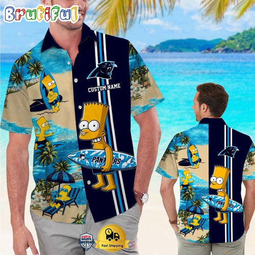 Custom Name NFL Carolina Panthers Special Bart Simpson Tropical Hawaiian Shirt